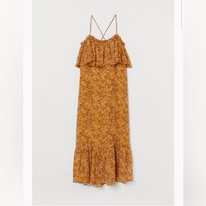 H&M mustard floral chiffon midi dress size 14